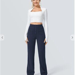 NWT Halara High Waisted Button Straight Leg Casual Pants Size L Tall